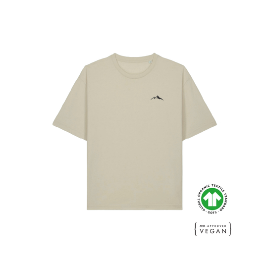 T-shirt en coton bio Made To Explore – Vert sauge | Visuel paysage